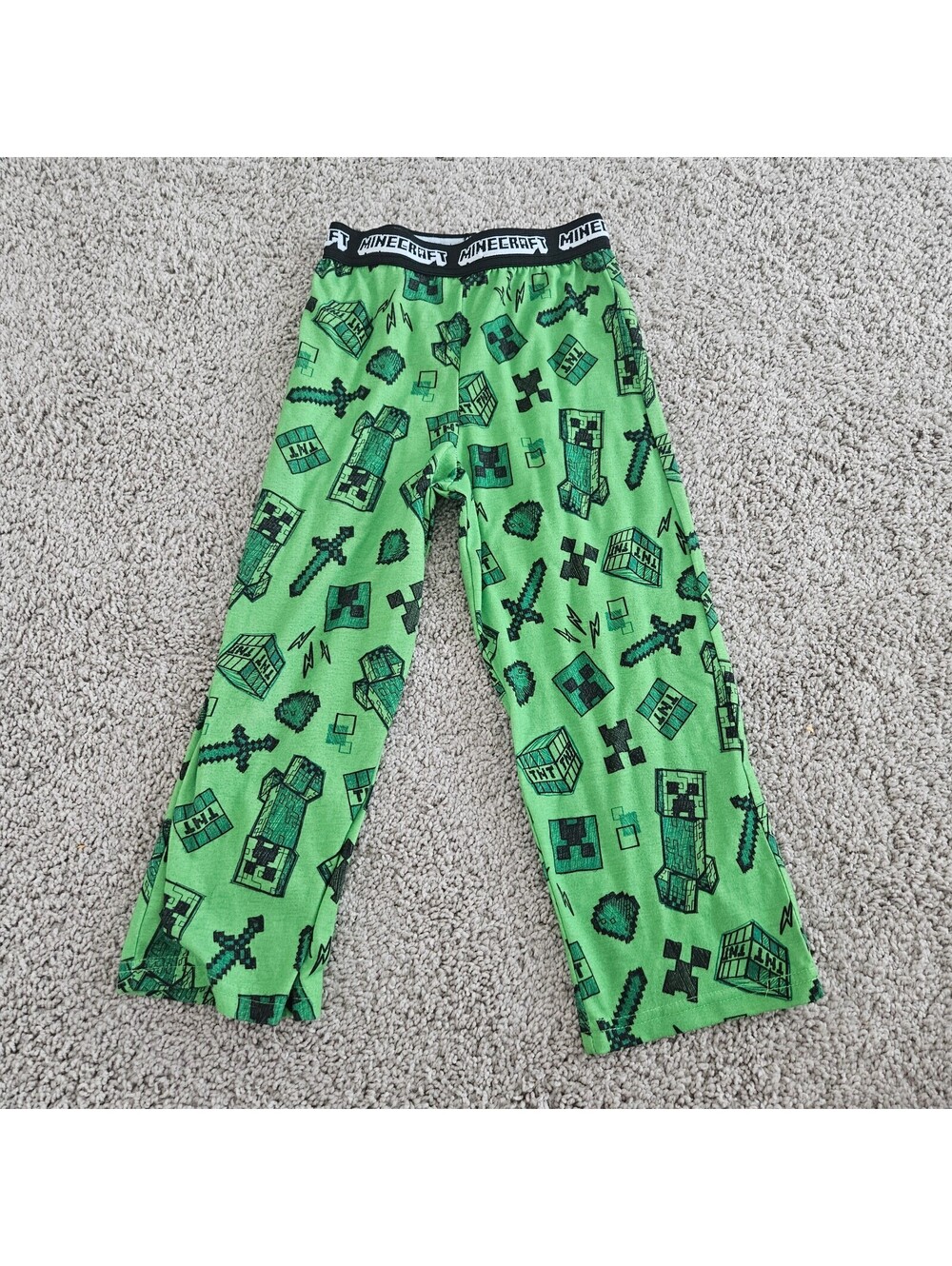 Minecraft Boys Green Fleece Pajama Pants Size S 4/5 Creeper TNT